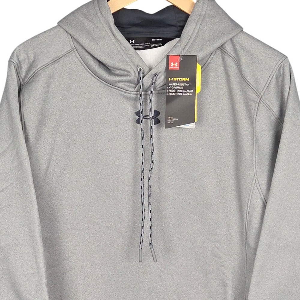 Under Armour Storm Coldgear Hoodie Men Medium Gray Pullover Fleece Loose Fit New